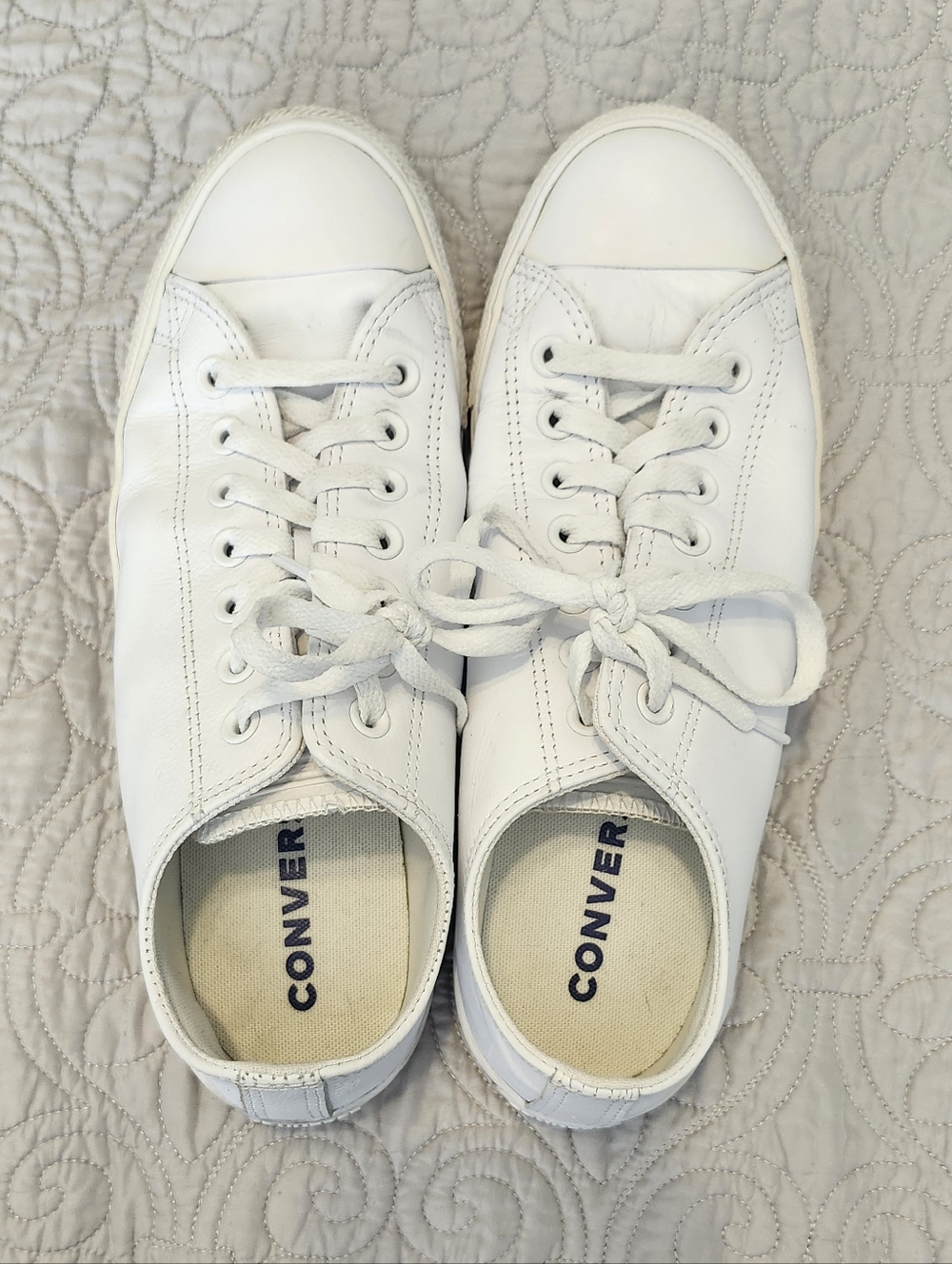 Converse White Leather Low-Top Sneakers with Canvas Insole